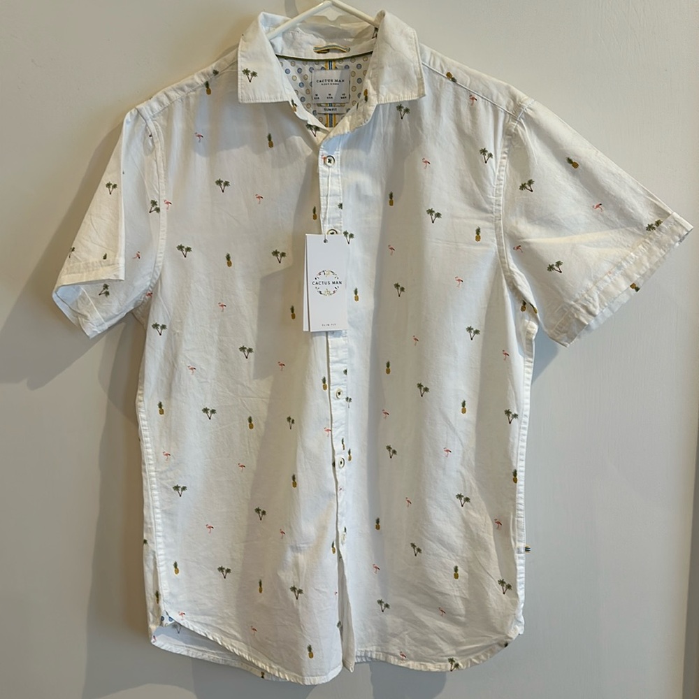 Men’s Cactus Man Ricky Singh Palm and pinnaple Print Button Down Shirt slim M